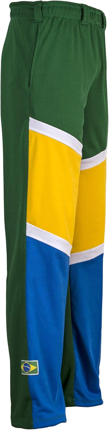 Authentic Brazilian Capoeira Martial Arts Pants - Unisex (Green, Blue and White Block Colors Across)