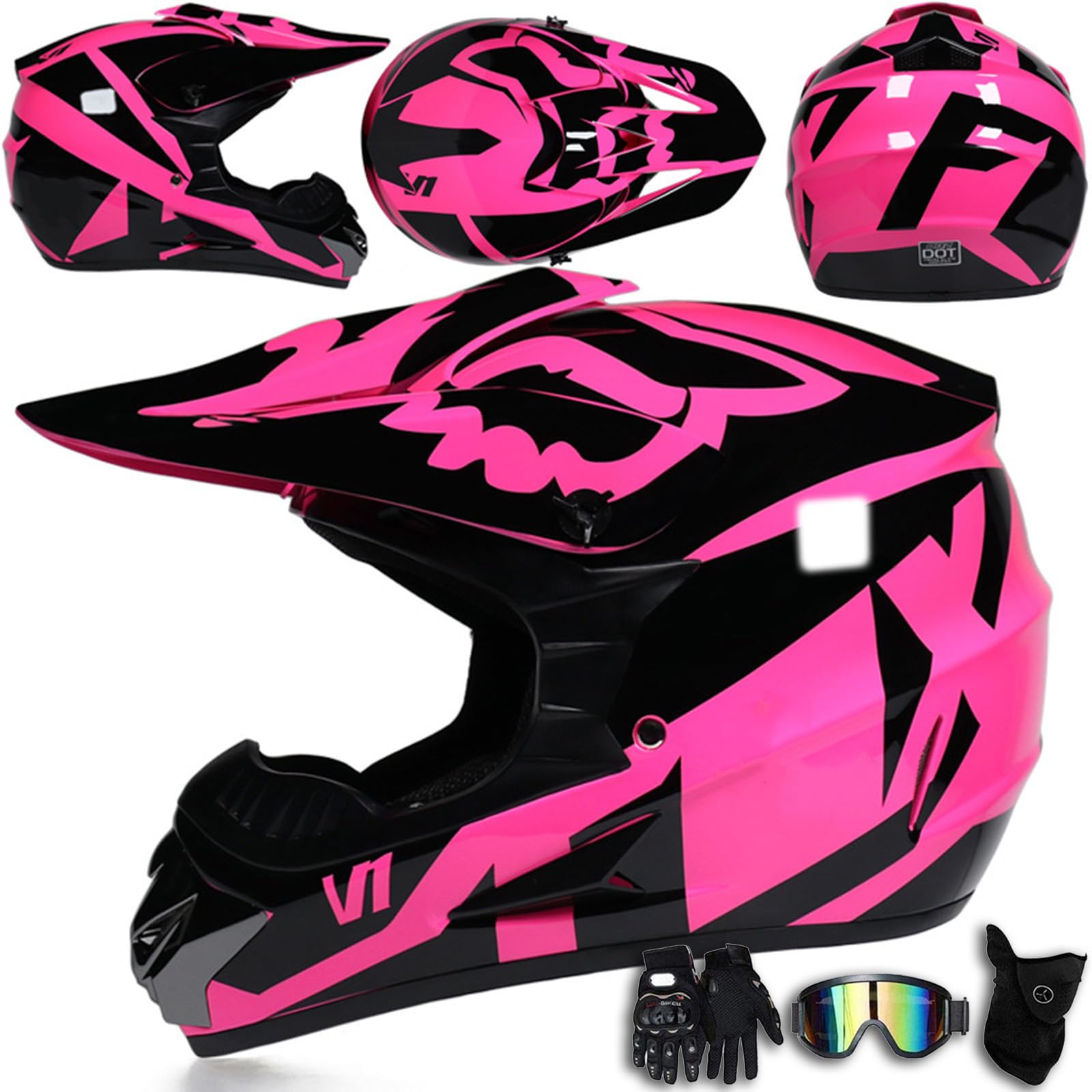 Motocross-Helm für Jugendliche und Erwachsene mit DOT-Zulassung, Integralhelm mit Brille, Handschuhen und Gesichtsschutz für BMX, ATV, MTB, MX, Downhill, Mountainbike-Rennen und Quads