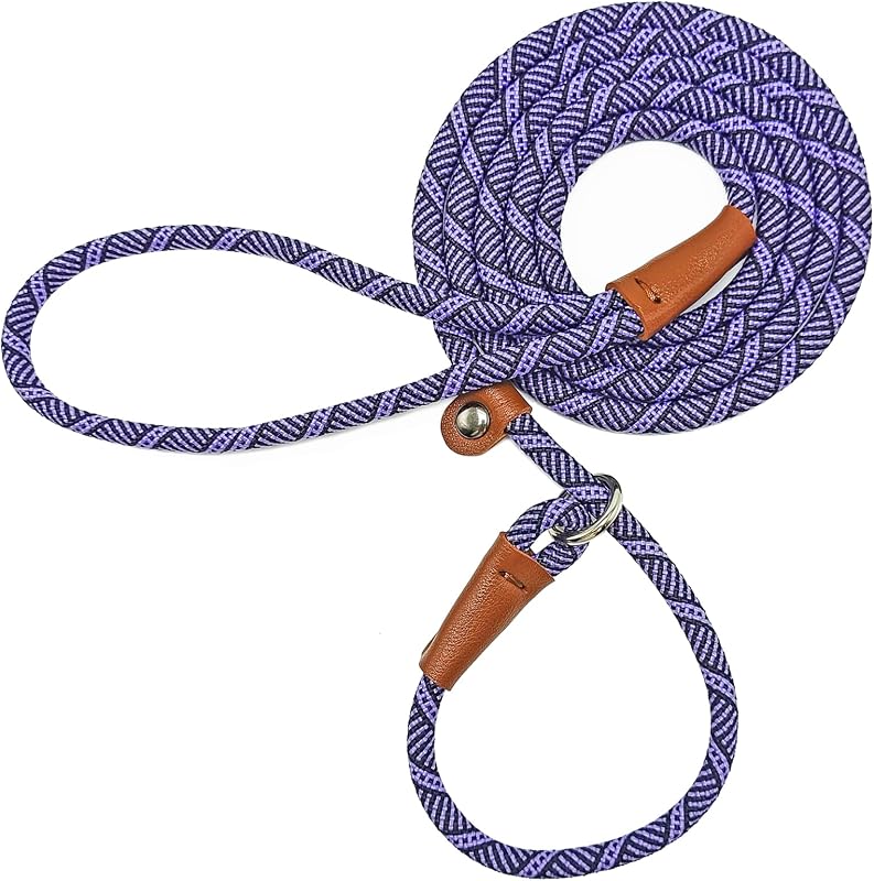 Guia de Adestramento para Cães em Corda de Nylon com Regulador de Couro Mycicy, Roxa, 6 mm x 1,52 m