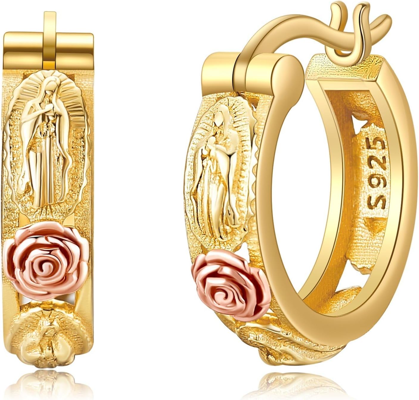 Virgin Mary Earrings Sterling Silver Virgin Mary Hoop Earrings Our Lady of Guadalupe Earrings Catholic Jewelry Gift for Women