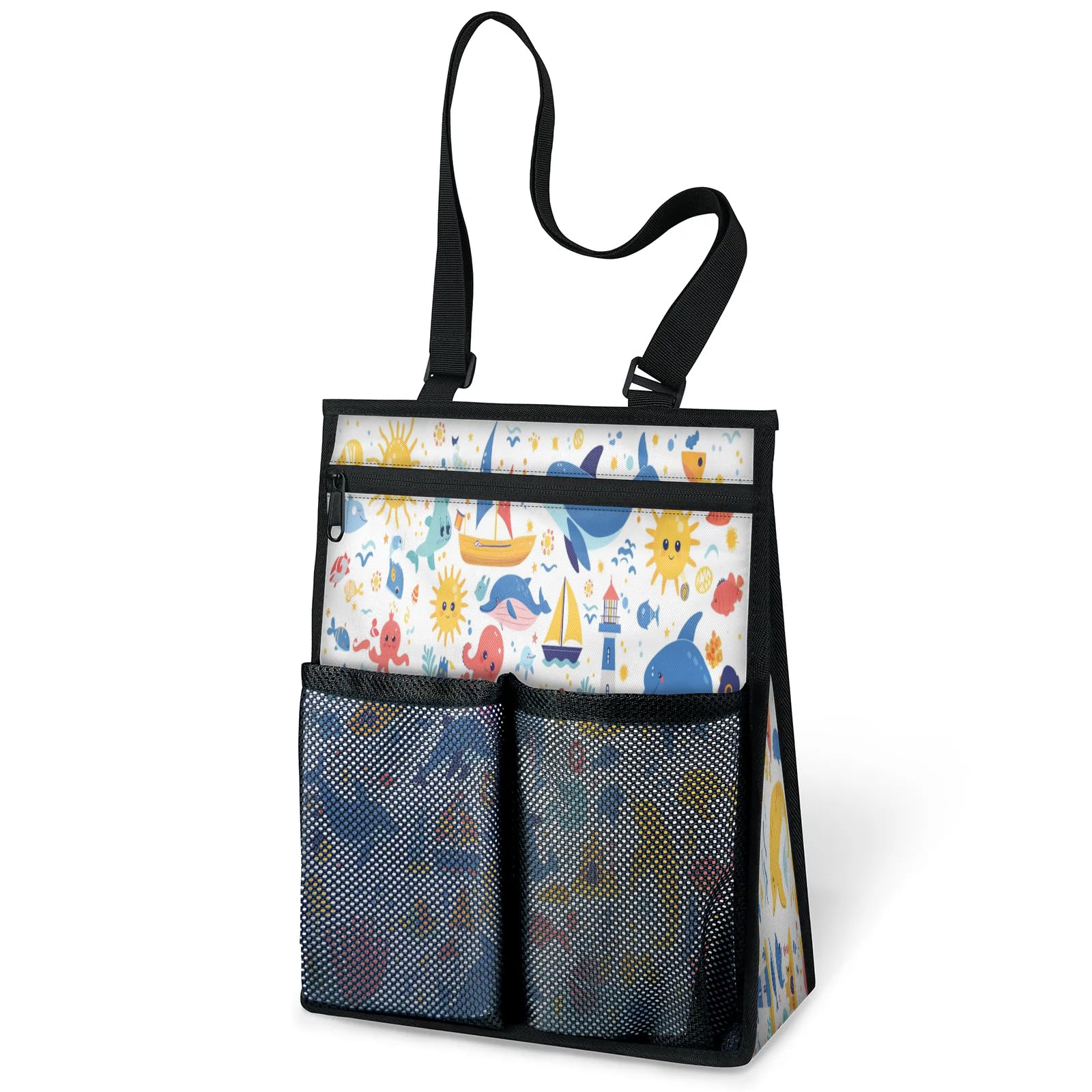 Ourtheme Cartoon Ocean Animals Theme Portable Shower Bag for Travel Gym Camp Beach Tote Shower Caddy Bags Hanging
