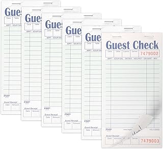 FMP Brands 6 Pack Guest Checks for Servers, Server Note Pads, Light Green, Waitress Notepad, Restaurant Order Pads Paper 50 Sheets/Book, 300 Total