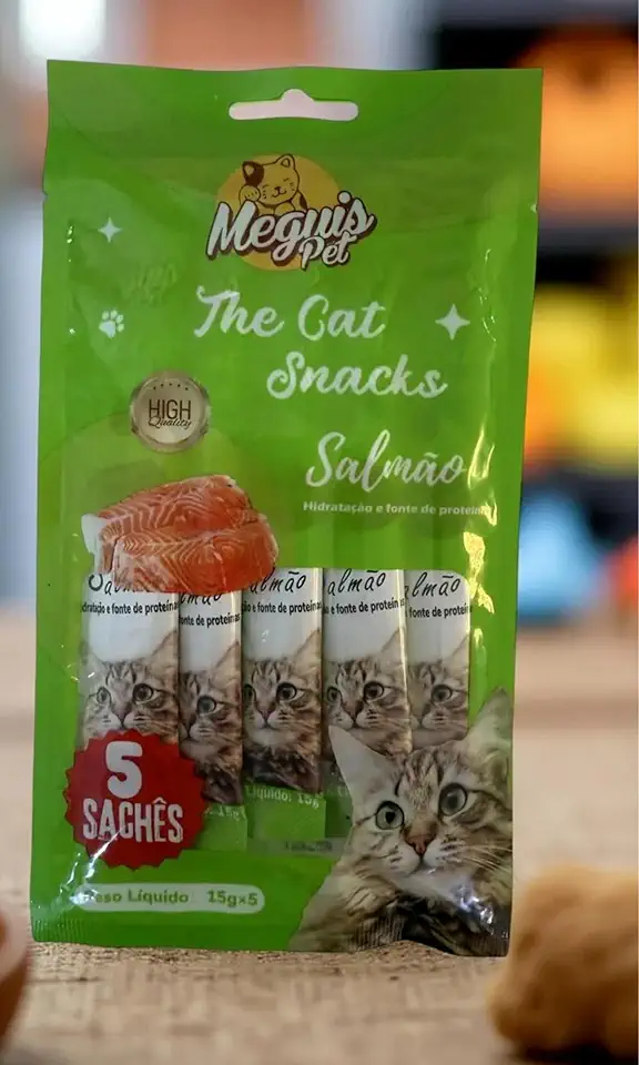 Sachê Petisco Cremoso Meguis Pet Petisco Úmido para Gatos - Pacote com 5 unidades (Salmão)