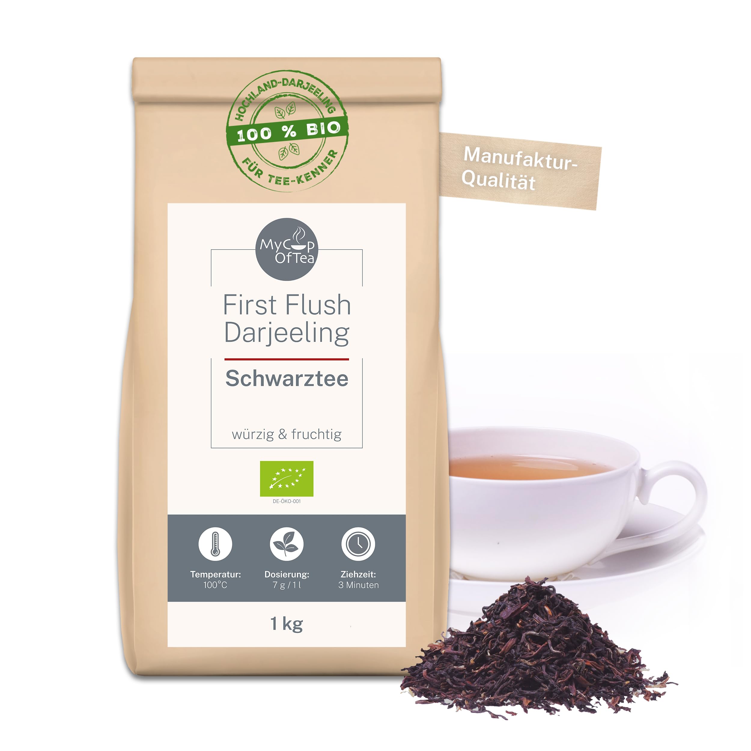Darjeeling First Flush Bio Tee 1 kg lose - Hochwertiger Schwarztee - würzig & fruchtig - Schwarzer Tee Lose aus ökologischem und fairem Anbau – MyCupOfTea