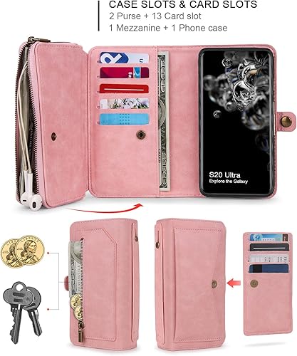 Miniatura 3 de Asuwish Funda de teléfono para Samsung Galaxy S20 Ultra 5G con cremallera, protector de pantalla de vidrio templado y tarjetero abatible, accesorios