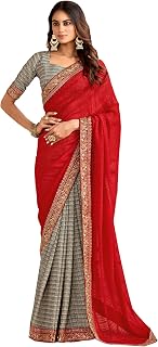 AKHILAM Women's Georgette Ethnic Motif Print Embroidered Lace work Saree With Unstitched Blouse Piece | saree for woman | ... Price In India