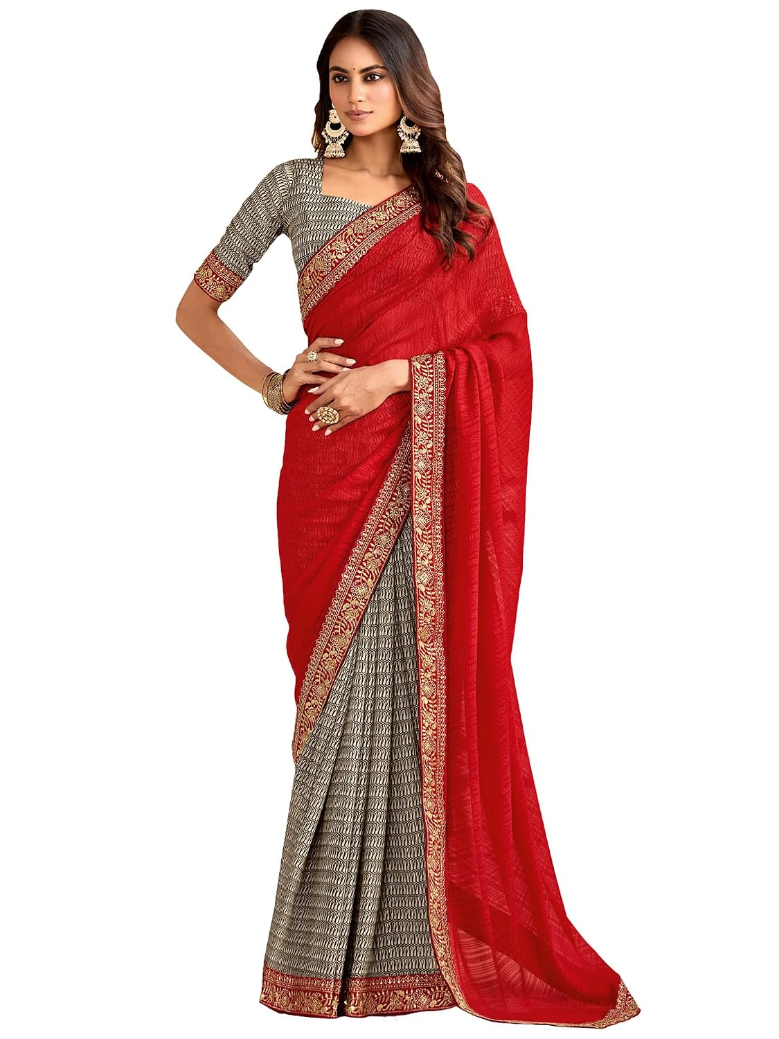 AKHILAM Women's Georgette Ethnic Motif Print Embroidered Lace work Saree With Unstitched Blouse Piece | saree for woman | ... - Review, Price and Buying Guide