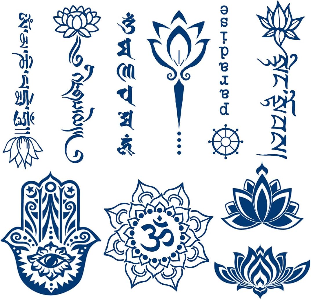 LEOARS Semi Permanent Temporary Tattoos Sticker, 6-Sheet 2 Weeks Long Last Lotus Flower Tattoos, 100% Plant-Based Ink Infinity Waterproof Tattoo Stickers