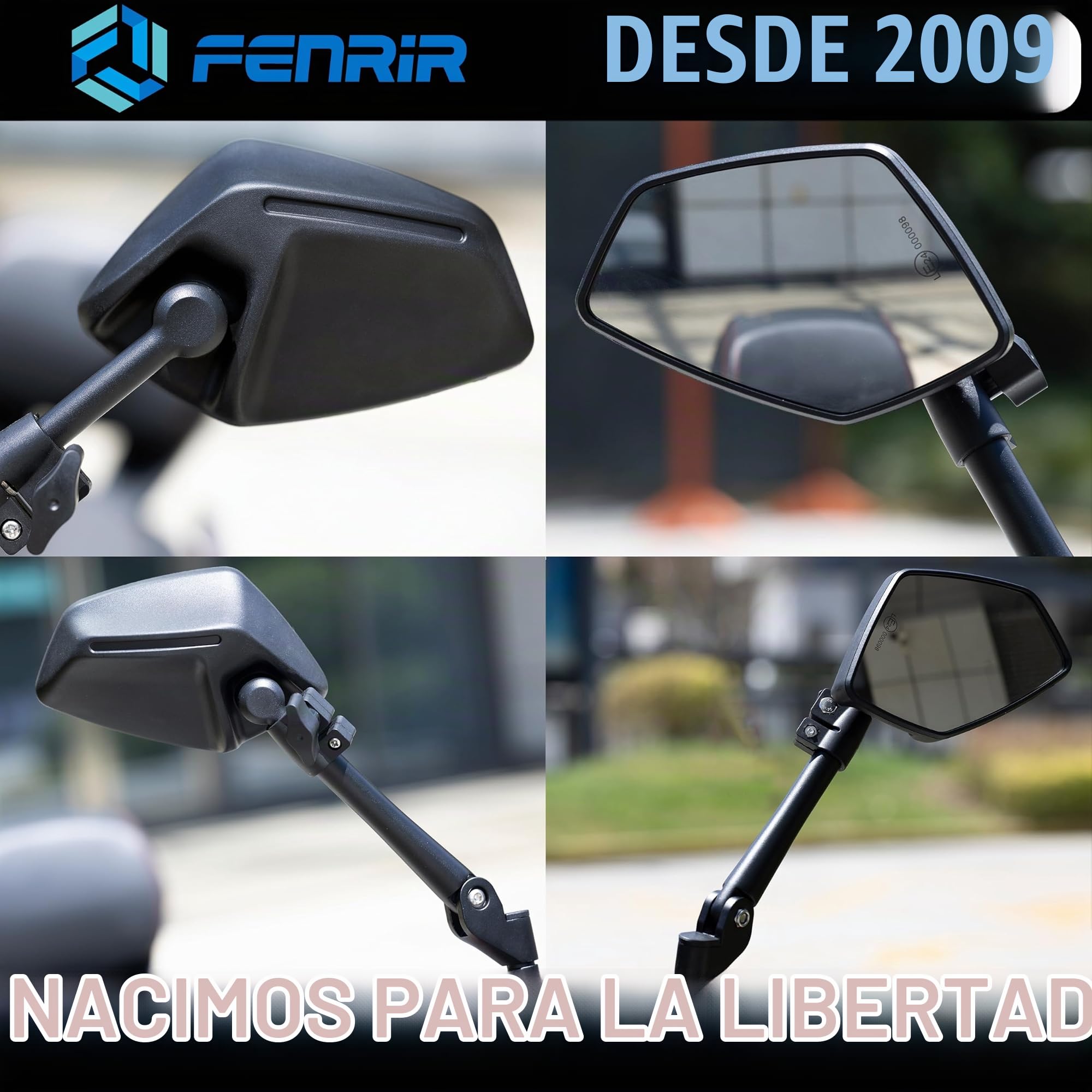 FENRIR Homologados Espejos Moto Retrovisores Indestructibles Función Plegable Antirreflejantes Lentes Curvos Antivibración Ajustables compatibles con los Off-road Enduro Adventure Tourer (801-0118)