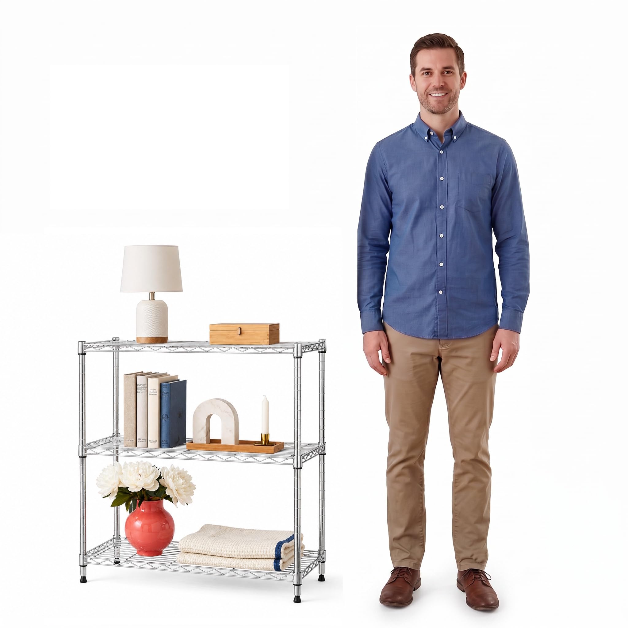 3-Tier Metal Wire Shelf, 250 lb/Shelf, Chrome, 13.5x23.3x30.1 in