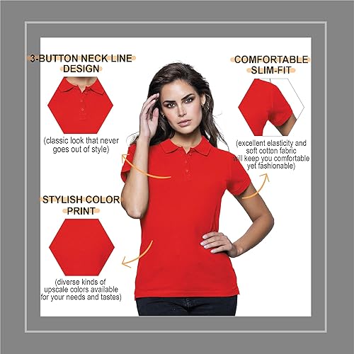 Miniatura 5 de FRESH TEE Polo de manga corta para mujer 100% algodón ajustado para mujer (Estados Unidos, Alpha, M, regular, regular, rojo), Rojo