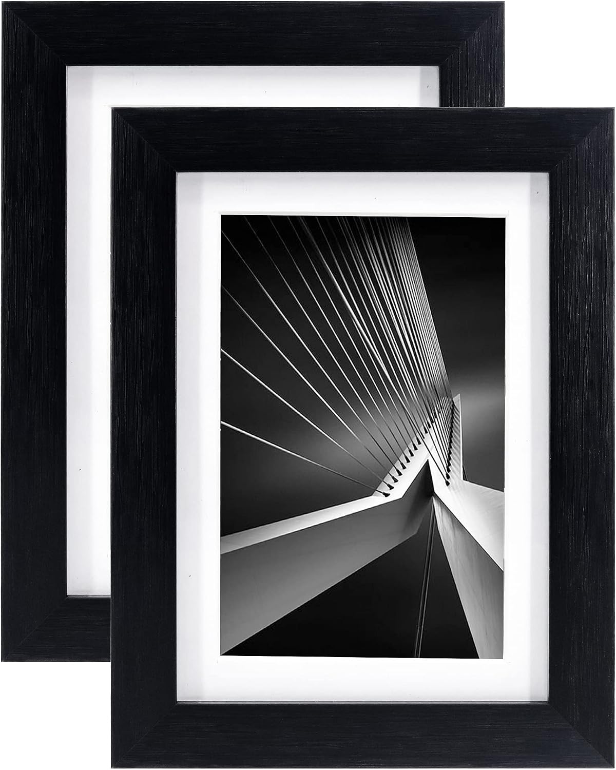 GraduationMall 5x7 Picture Frames or Display 4x6 Photo with Mat,Black Wood Grain,High Definition Glass,Wall or Tabletop Display,2 Pack