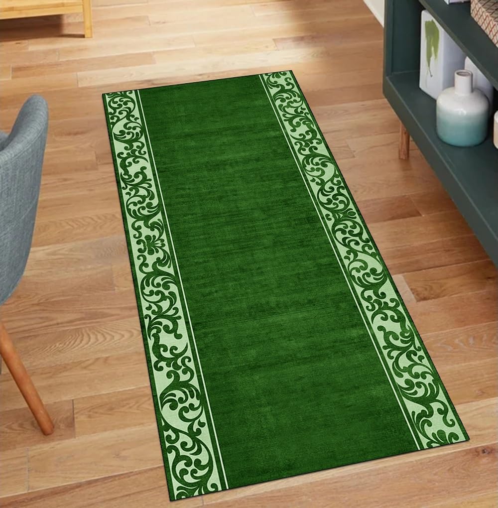 Alfombra de pasillo verde oscuro que no se mueve y es fácil de lavar
