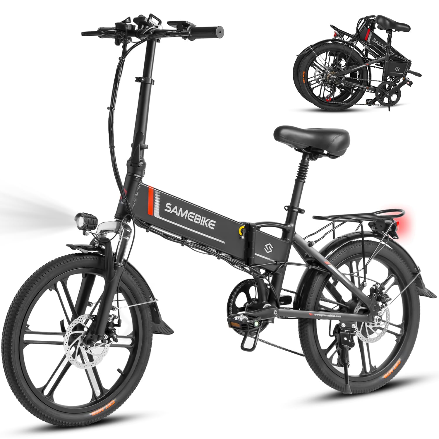 SAMEBIKE Bicicleta Eléctrica Plegable 20'' 250W Motor sin escobillas eBike para Commuting 48V 10Ah batería extraíble Electric Mountain Bike sillín Ajustable 80km autonomía máxima ebike Urbana