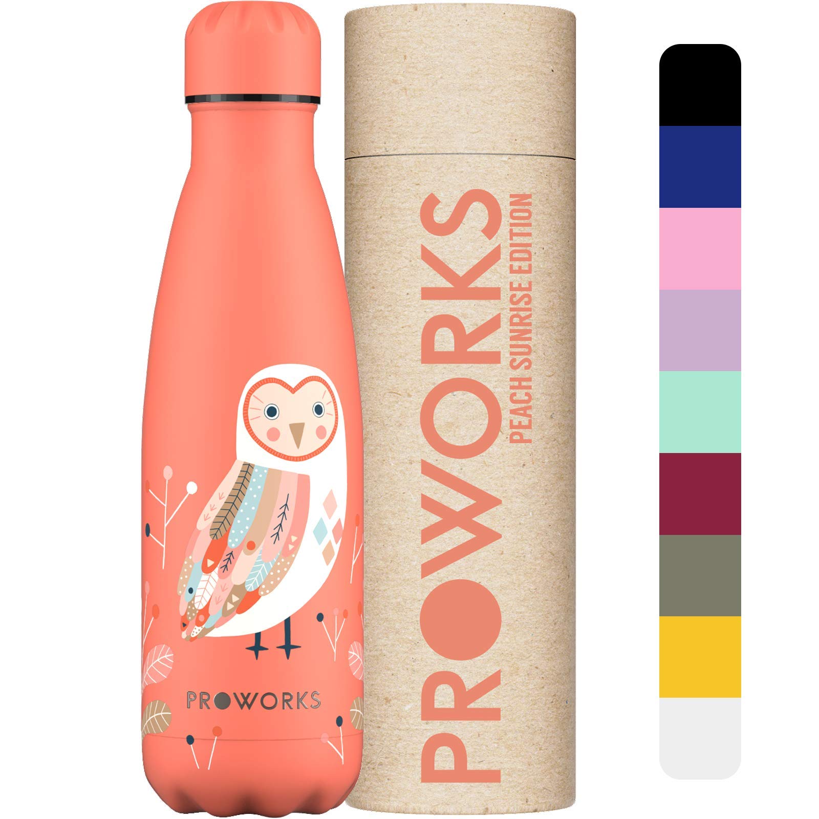 PROWORKS Insulated Water Bottle, BPA Free, Reusable Stainless Steel Water Bottle for 12 Hours Hot & Cold Hold Up to 24 Hours, for Sport, Gym, Travel - 500ml - Pink Daisy — view 9