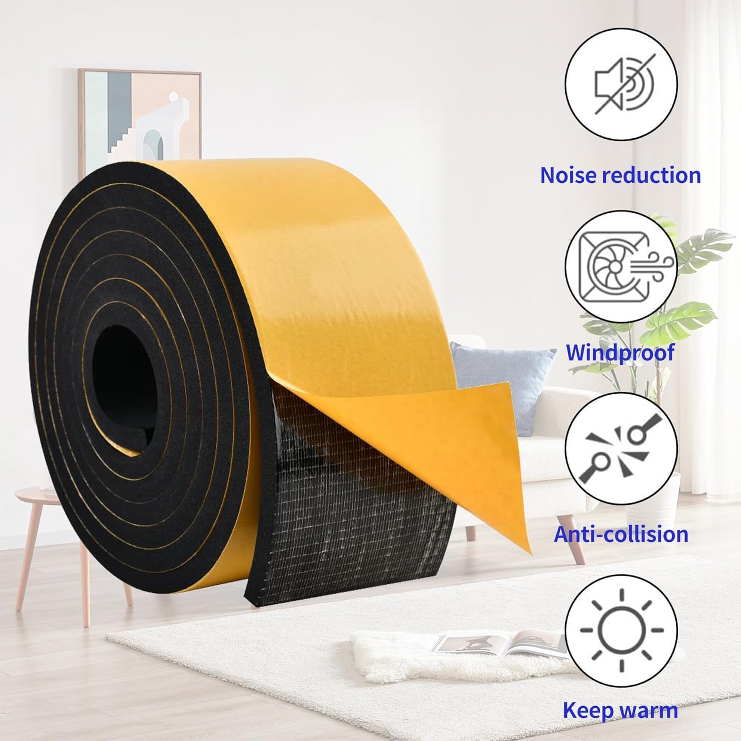 Cinta de espuma de 10 m, 70 mm de ancho x 6 mm de grosor, tira autoadhesiva de neopreno, sello de junta de goma, antivibración, anticolisión, aislamiento a prueba de golpes para ventana, puerta, coche