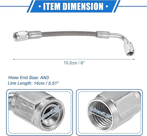 Miniatura 6 de AN3 - Línea de alimentación de aceite turbo de acero trenzado de 90 grados a extremo de manguera recto, línea de retorno de drenaje de aceite de