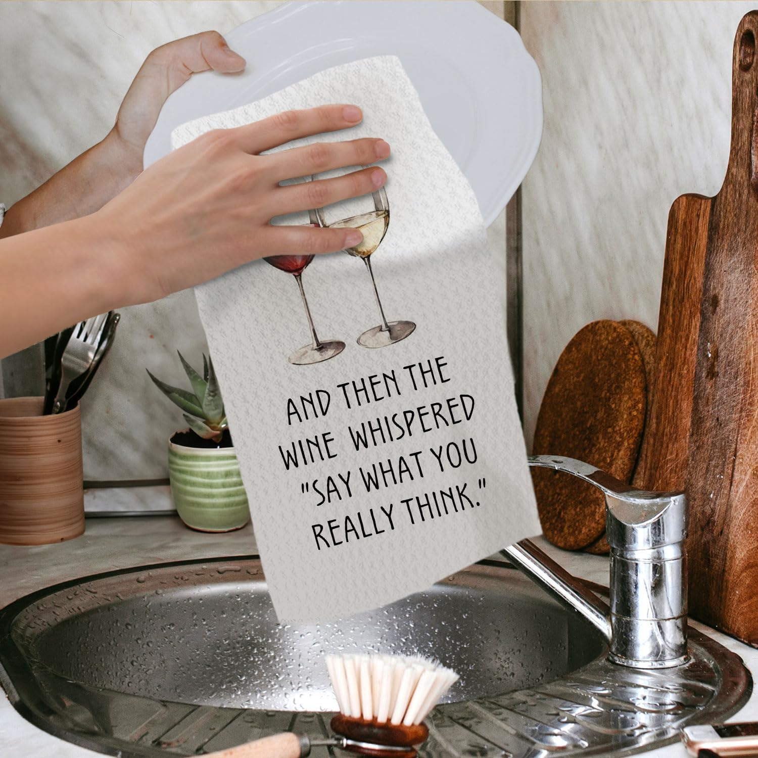 Wine Gifts Kitchen Towels, Wine Lover Gifts Dish Tea Towels for Kitchen Bar Cart Decor, Gift for Bartender Decorative Hand Towel, 16x24 Inches - Image 4