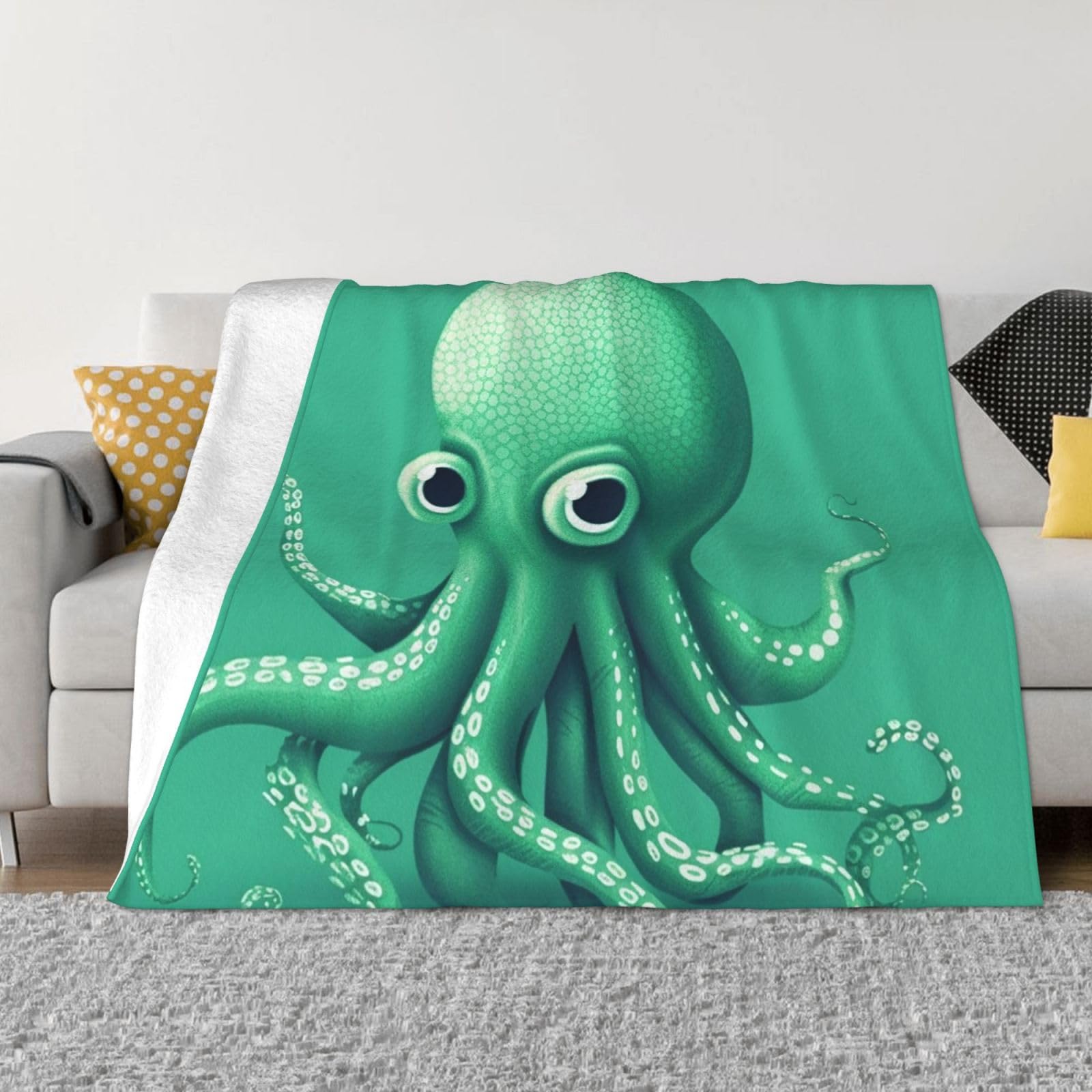 Couverture micropolaire chaude et légère motif pieuvre lavable pour canapé