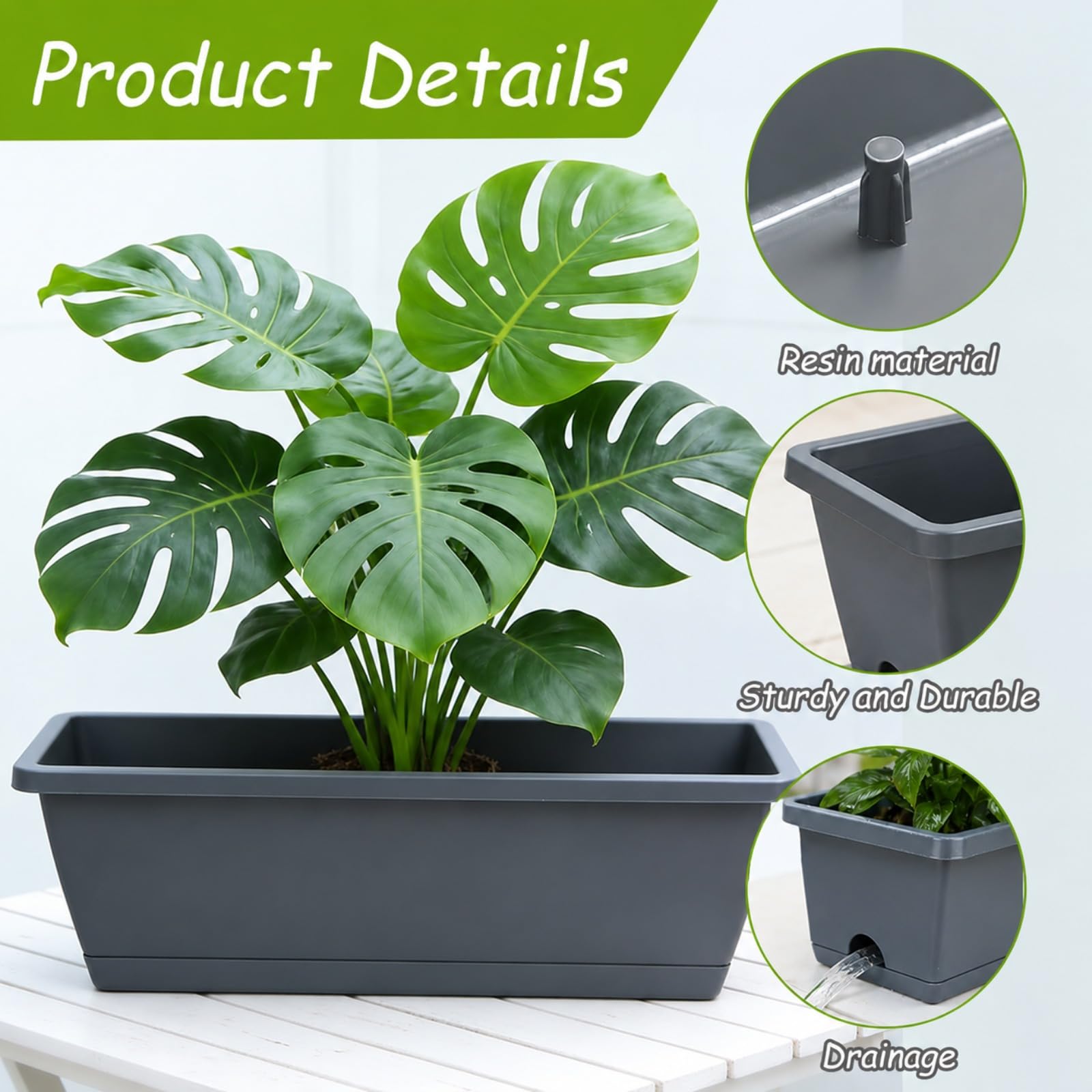 Jardinieres Exterieur, Lot de 6 Jardinière Balcon, Jardinière de Balcon ou de Rebord de Fenêtre avec Réservoir d'eau et Soucoupe pour Balcon et Terrasse