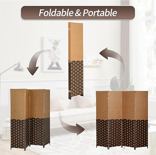 Miniatura 5 de Divisor de habitación plegable, biombo de madera, 6pies Paneles plegables de fibra de tejido alto, extraanchas, con doble bisagra y doble divisor de