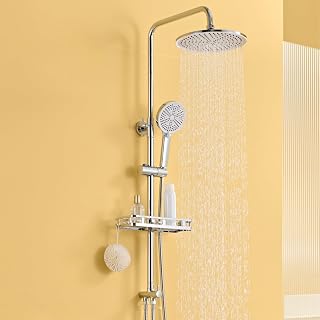 Auralum Shower Riser Rail Kit with 10" Rainfall Shower Head, High Pressure 4-Mode Handheld & No-Drill Soap Dish, 68-108cm Adjustable Shower Rail, Rain Shower Set (Without Mixer) for UK Bathrooms
