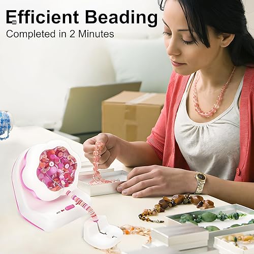 Miniatura 3 de FIETODK Kit eléctrico giratorio de cuentas de arcilla, cuenco automático de cuentas de arcilla con 2 agujas de cuentas de ojo grande, hilador de