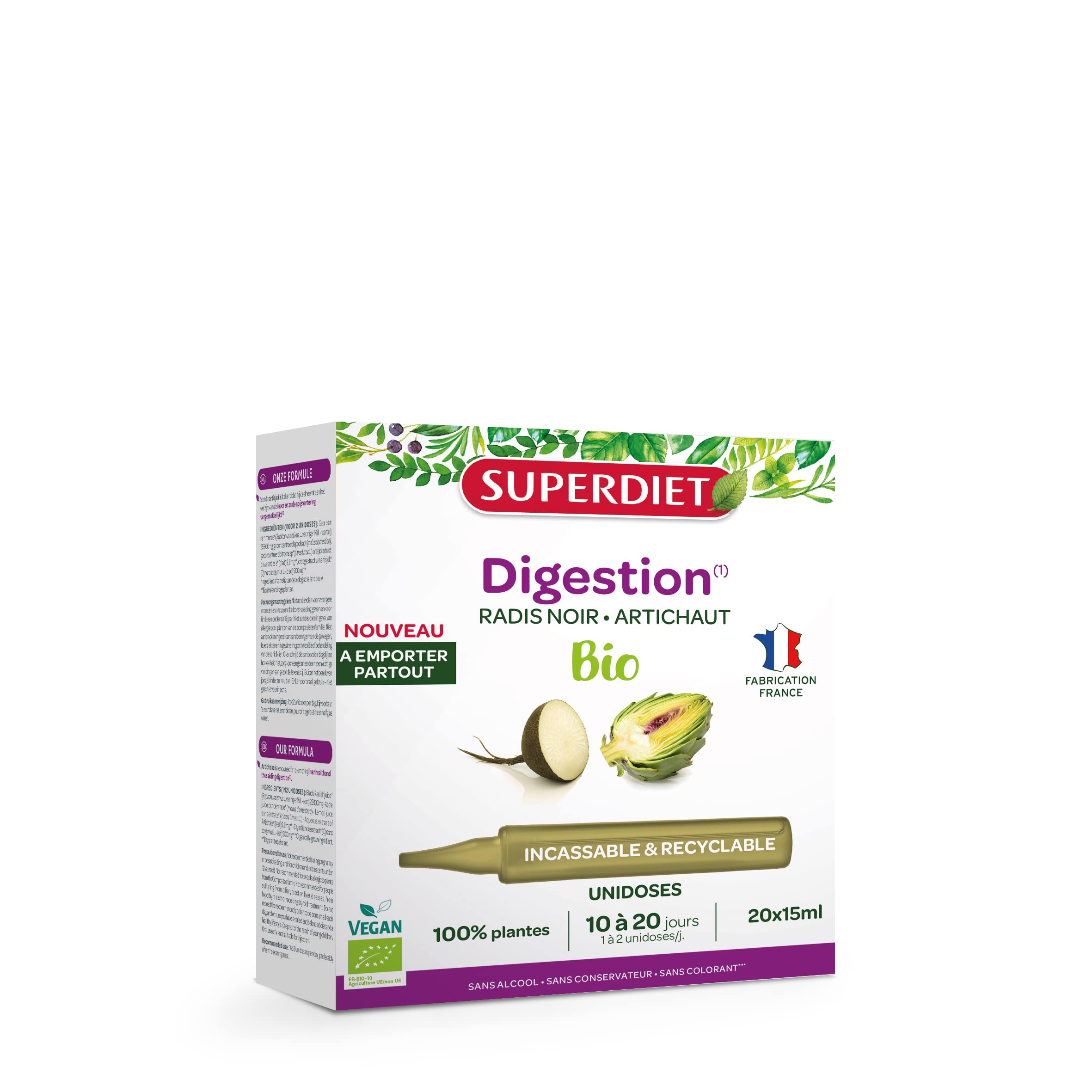 Superdiet - Black Radiis, Artichaut Organic Digestion & Transit - Portable Format - 20 Unidoses of 15 ml