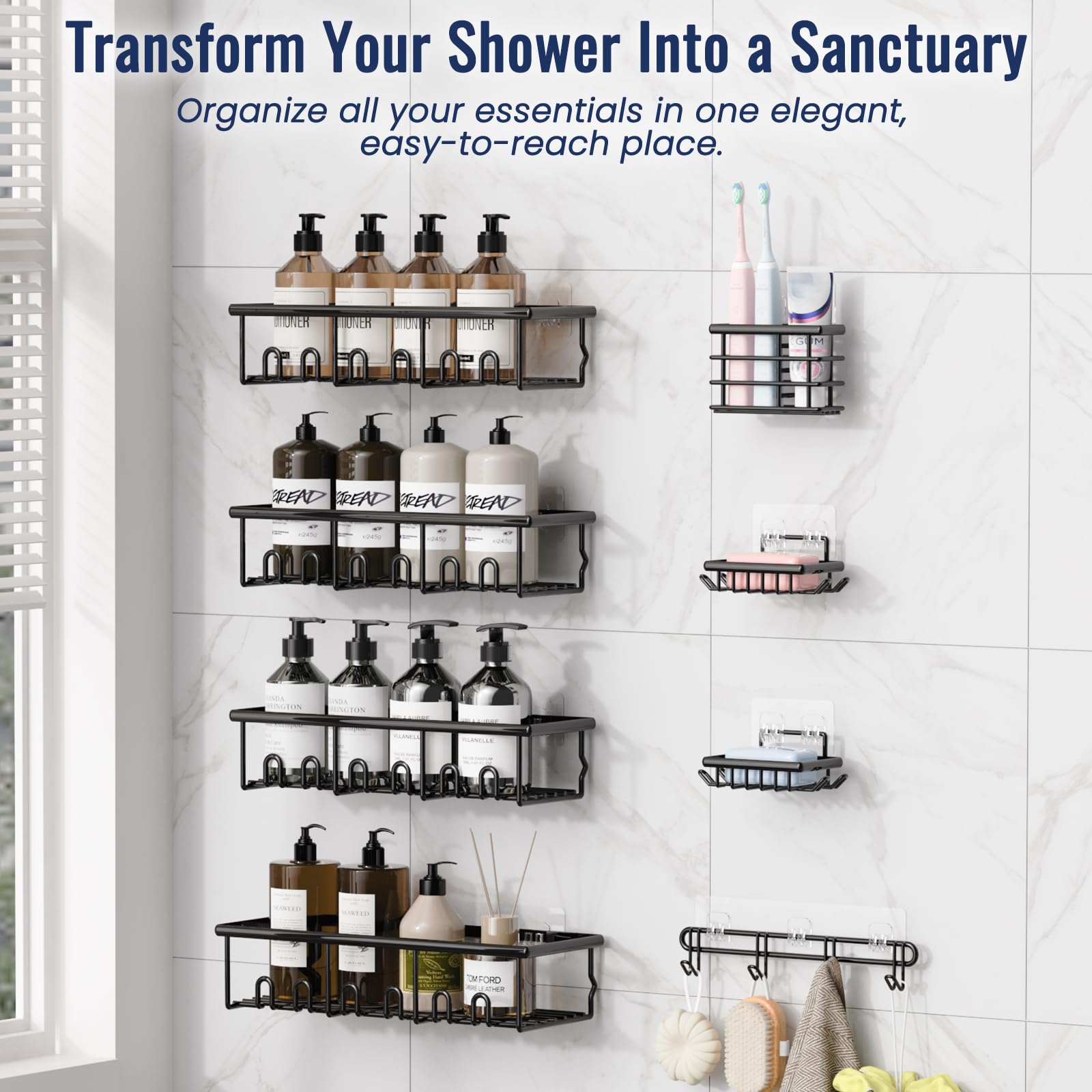 8 Pack Black Shower Caddy M25964