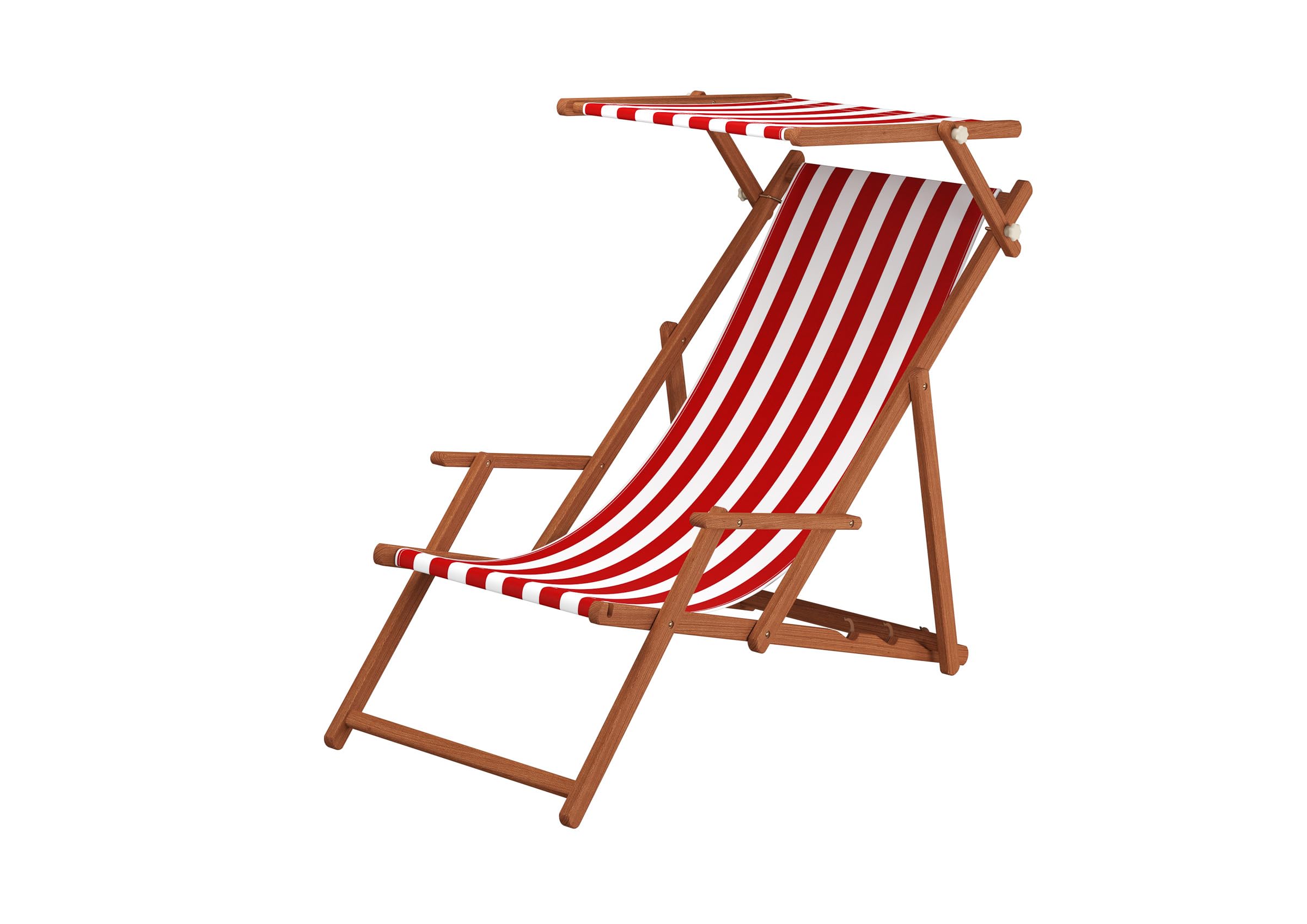 Erst-Holz Sedia Sdraio a Righe Bianco-Rossa con braccioli Parasole tavolino Cuscino Chiaro 10-314STKH