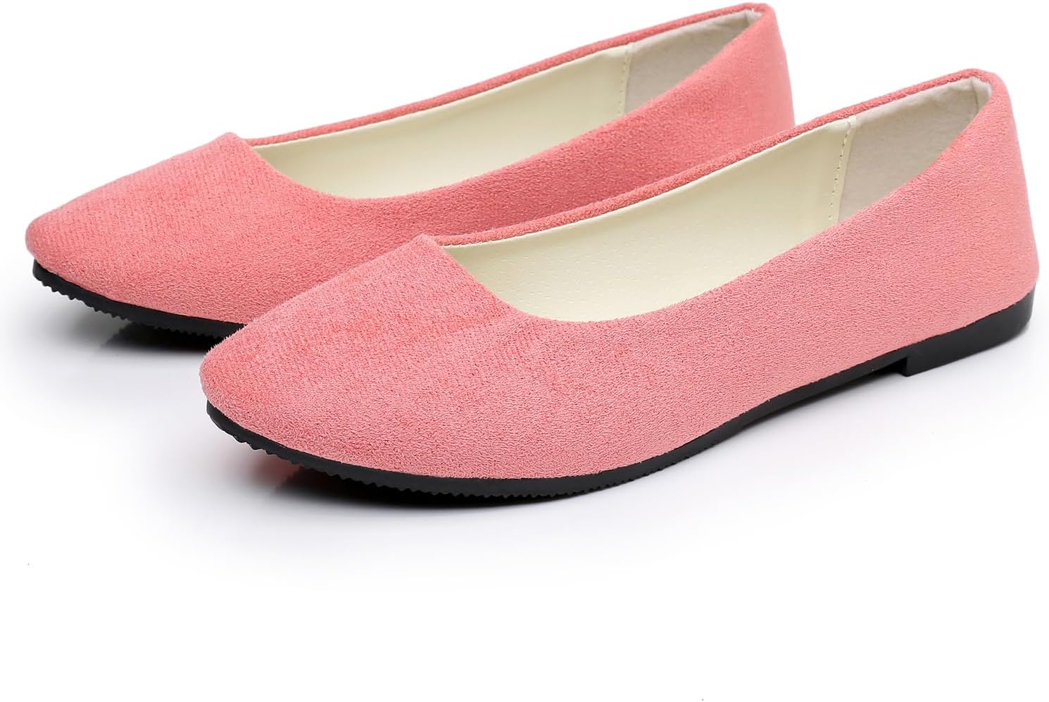 Womens Lovely Ballet Flats with 26 Vibrant Colors, Ladies Indoor Outdoor Comfy Flat Shoes Pure Color Suede-Effect Upper Ballerina Pumps Portable Slip On Dolly Shoes