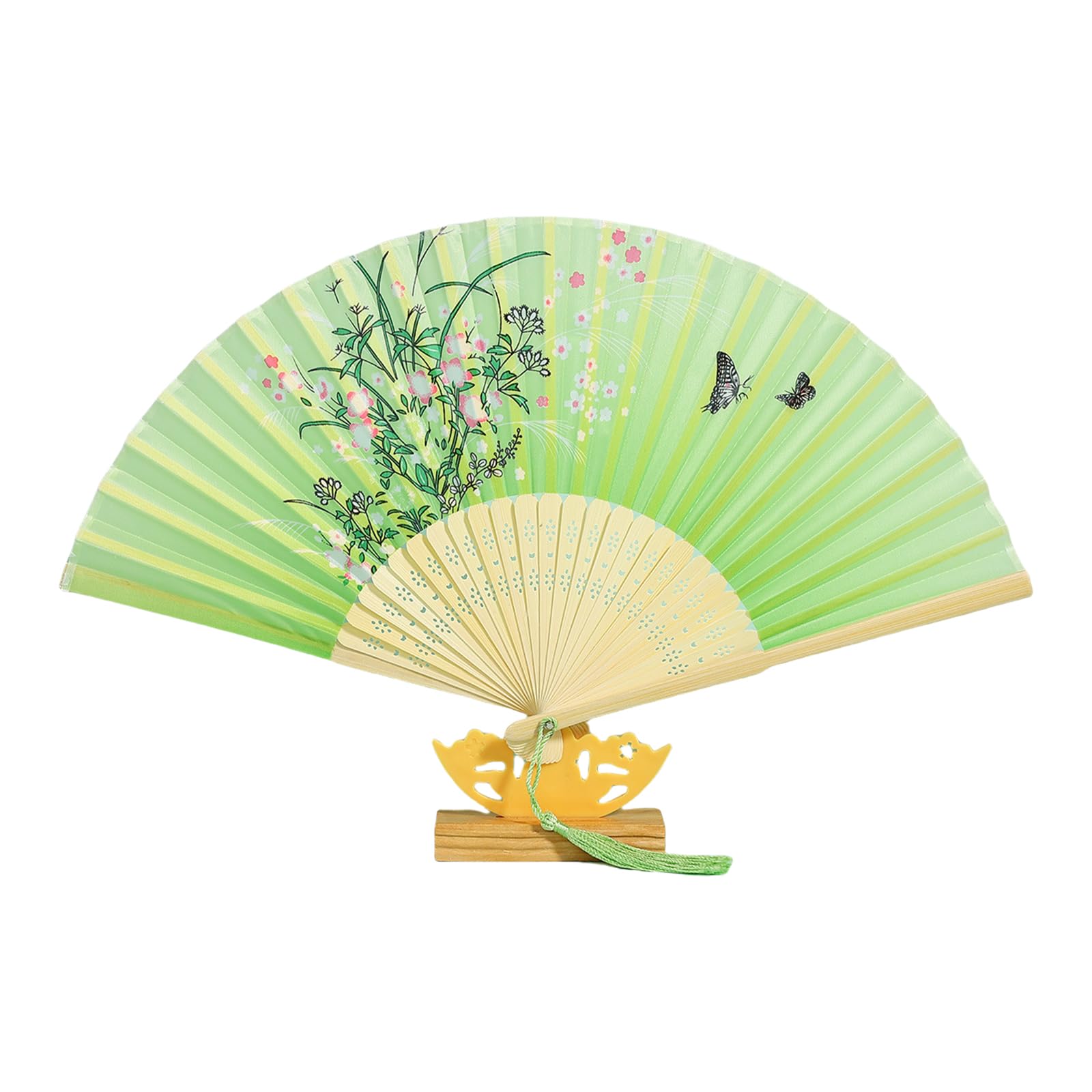 GTYLF Luxurious Silk Folding Fan with Embroidery & Frame Elegant Wedding Dance Props with Tassels for Special Silk Hand Fan Frame Folding