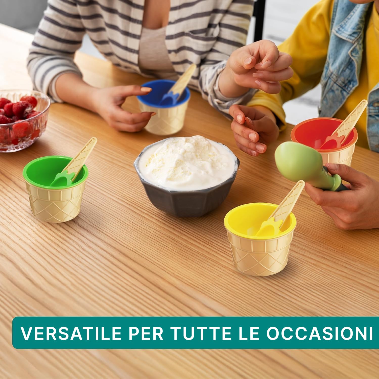 Set JoyServe 6 coppette e cucchiaini per gelato – coppette di plastica riutilizzabili e cucchiaini a cono waffle per dessert, yogurt gelato e