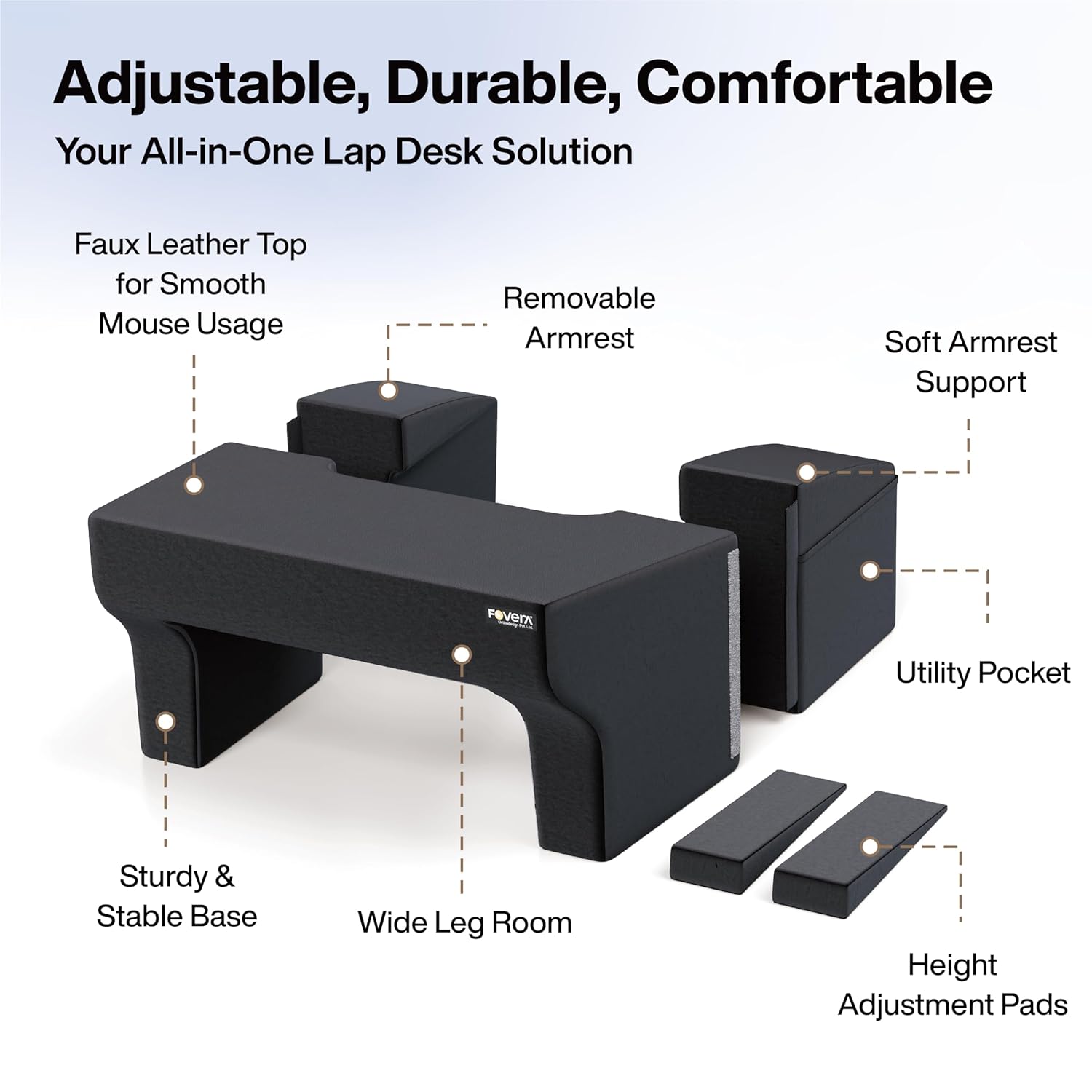 FOVERA Lap Desk Pillow | Height Adjustable, Soft & Comfortable Armrest, Easy to Store | For Working on Laptop, Reading & Gaming | Work from Home Pillow | Perfect for Using on Bed, Sofa & Floor (Black) 35 71FKtnIG8nL. SL1500