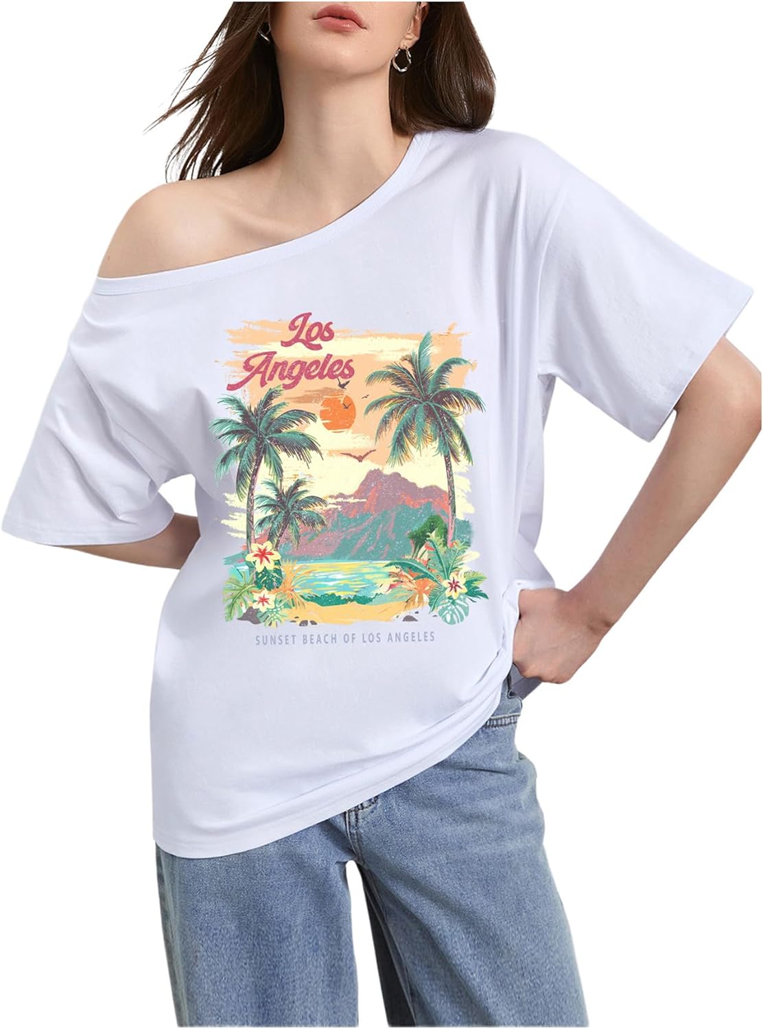 SOLY HUX Women's Graphic Tees Off The Shoulder Half Sleeve Summer T Shirt Vintage Aesthetic Tops