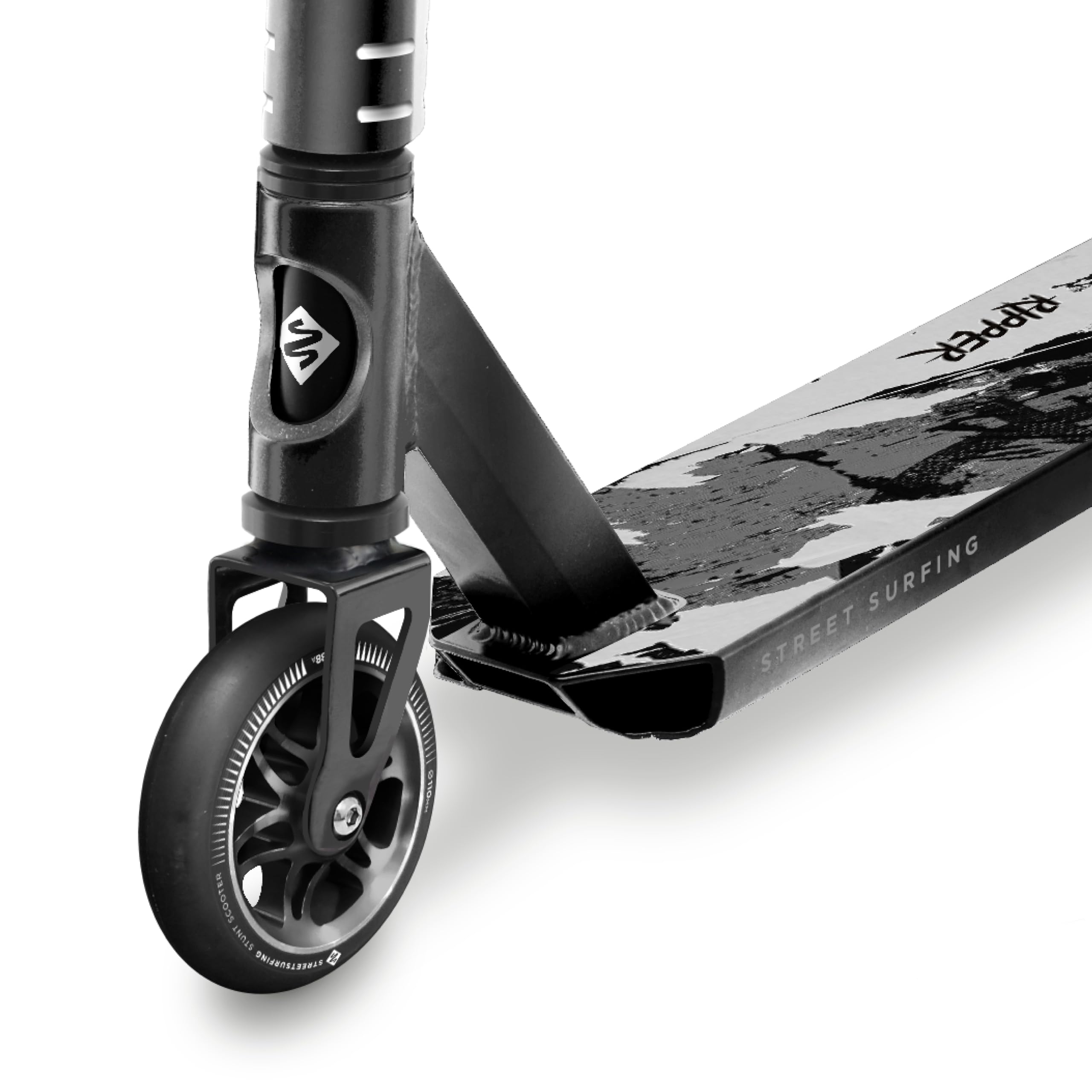 Trottinette d'acrobaties Ripper Black Scratch - Trottinette Freestyle Pro avec roues 110 mm, roulements ABEC 9 et Deck en aluminium 6061-T6