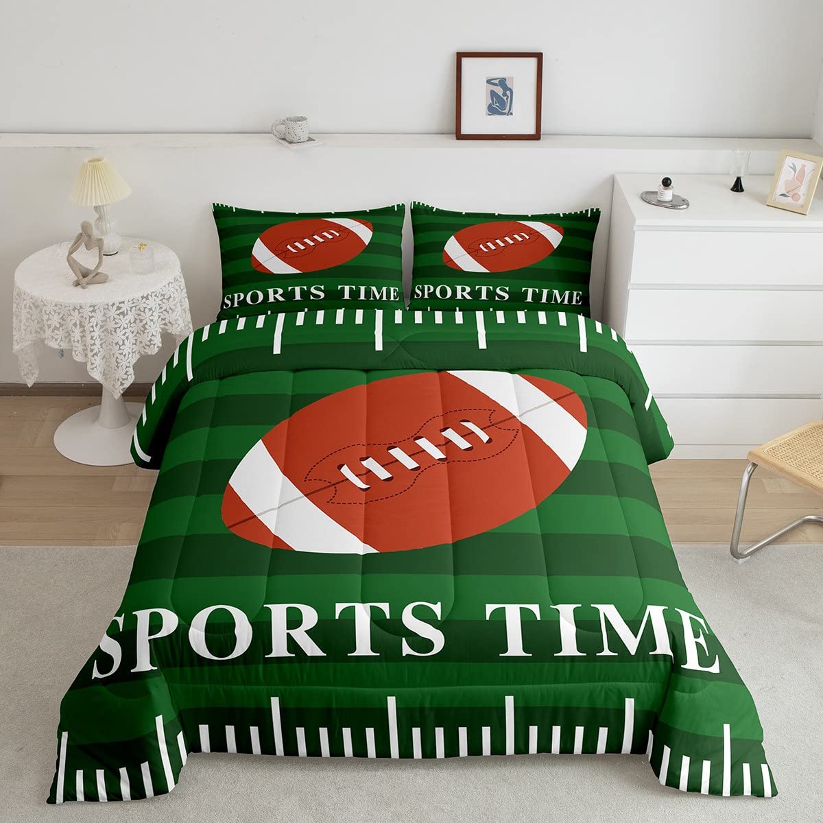 Zestaw pościeli do piłki nożnej, rugby, sportowy, zestaw pościeli, piłka nożna, gra w dół, kołdra dla chłopców, dziewcząt, nastolatków, boisko do piłki nożnej, wkładka na kołdrę, zestaw z 2 poszewkami na poduszkę, King
