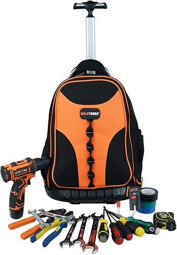 Miniatura 7 de Mochila para herramientas automotrices con ruedas, organizador de mochila de herramientas profesional resistente con 37 bolsillos e interior grande,