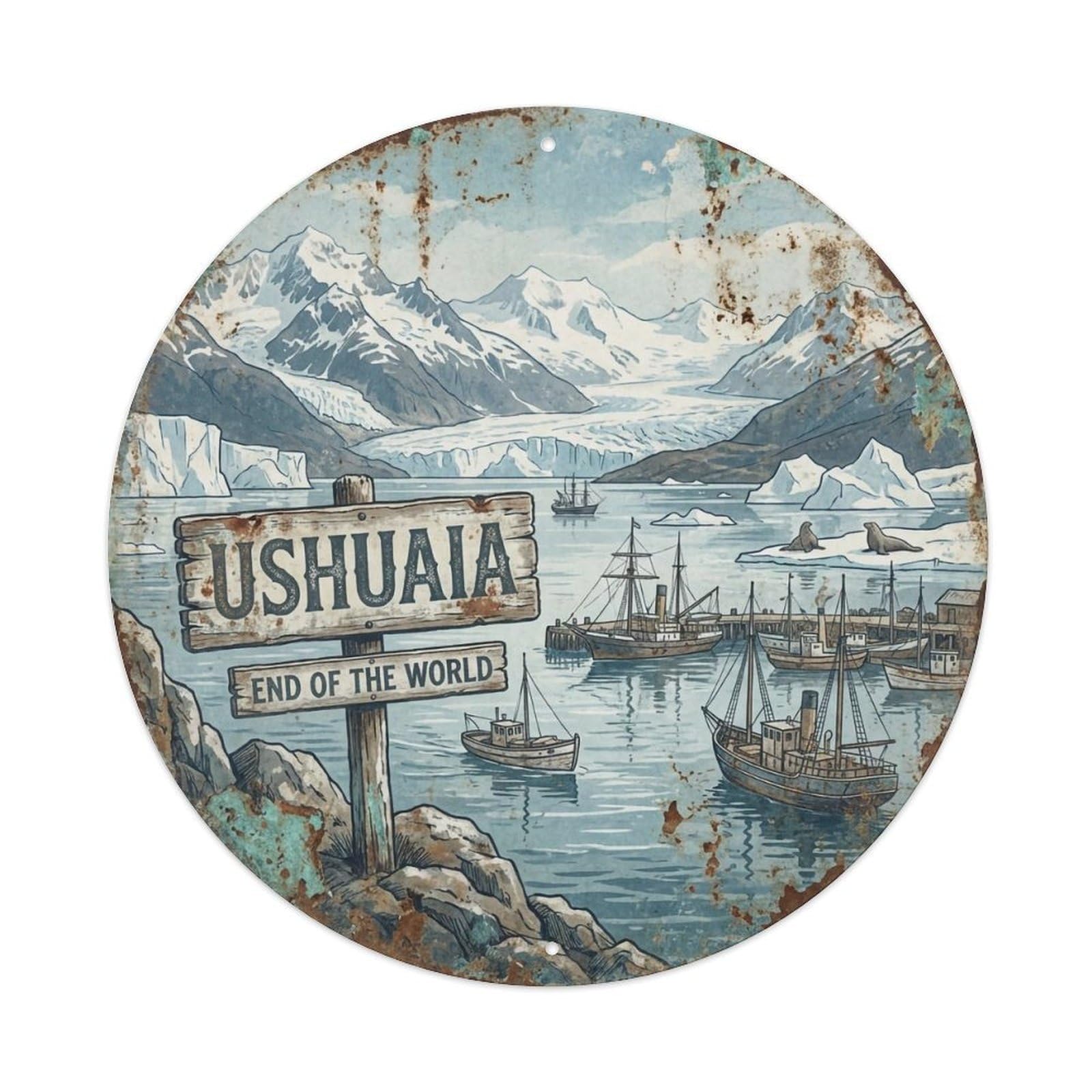 Argentina Travel Vintage Ushuaia Vintage Metal Tin Sign Plaque Wall Decor for Cafe, Club Bar, Office, Garden Metal Poster 8x8Inch