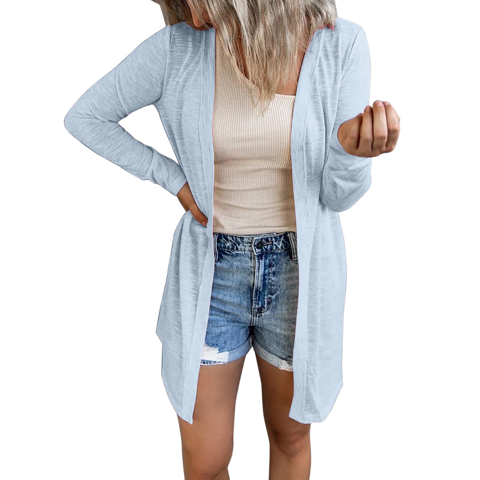 Cardigan Lungo da Donna Aperto sul Davanti e Leggero con Bottoni, Capispalla Larghi e Solidi con Tasche Pantaloni Eleganti