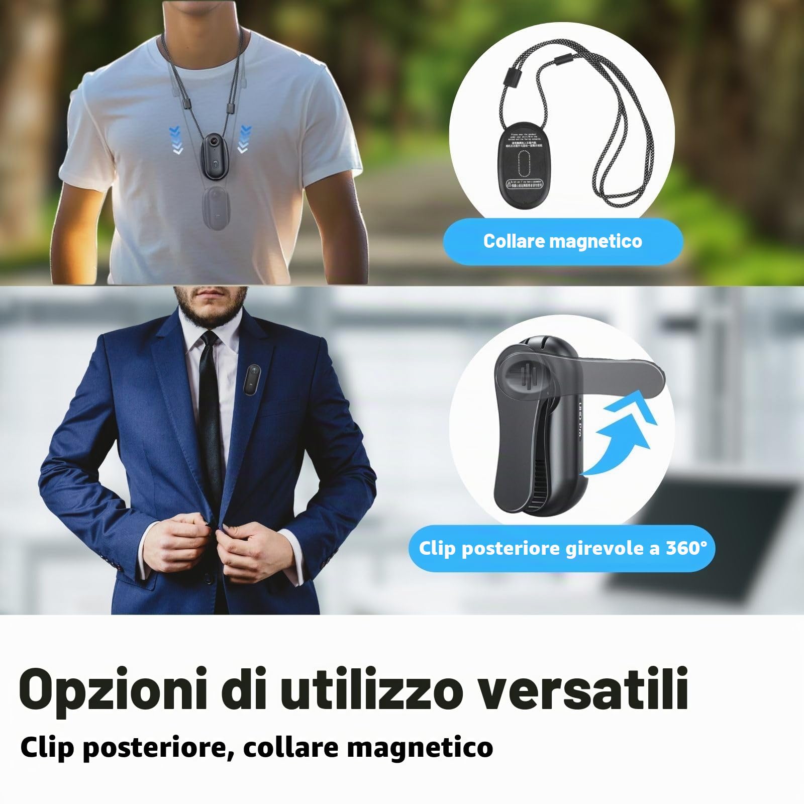 4K - Telecamera corpo 4K con tracciamento audio e video, impermeabile, magnetica e con clip a 360°, batteria da 120 minuti per ciclismo, passeggiate con animali (4K-P-64G)