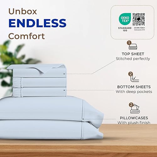 Vista 217 de THREAD SPREAD Hotel Collection - Juego de sábanas de 600 hilos de algodón egipcio, satinado, 4 piezas, Blanco, King