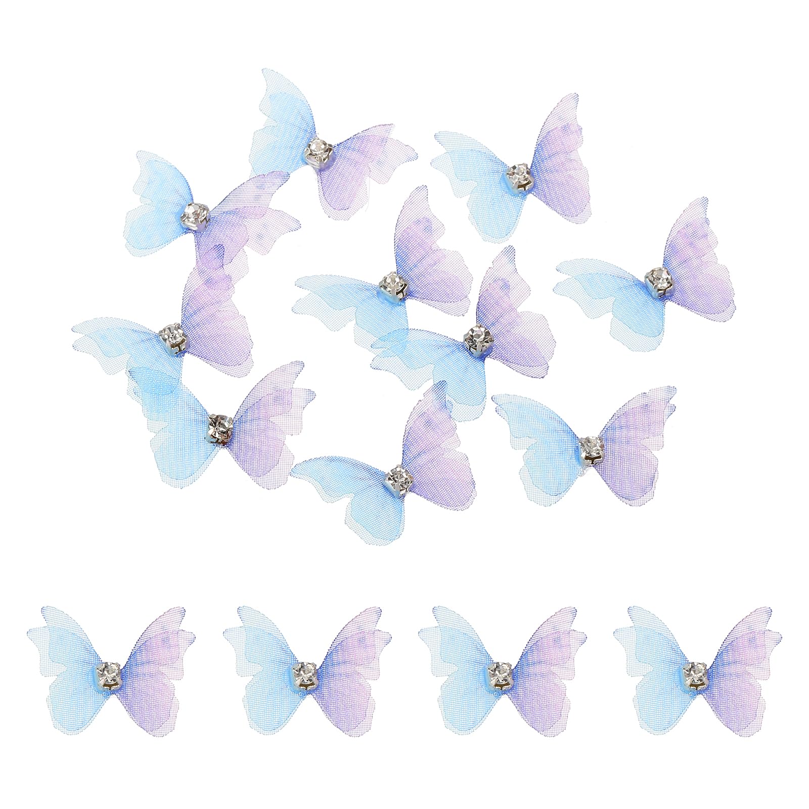 sourcing map 30Pcs Sheer Mesh Butterfly Appliques, 20mm Two Layers Butterflies with Gem Applique Patch DIY 3D Craft Ornament for Wedding Party Home Decor Clothes, Blue