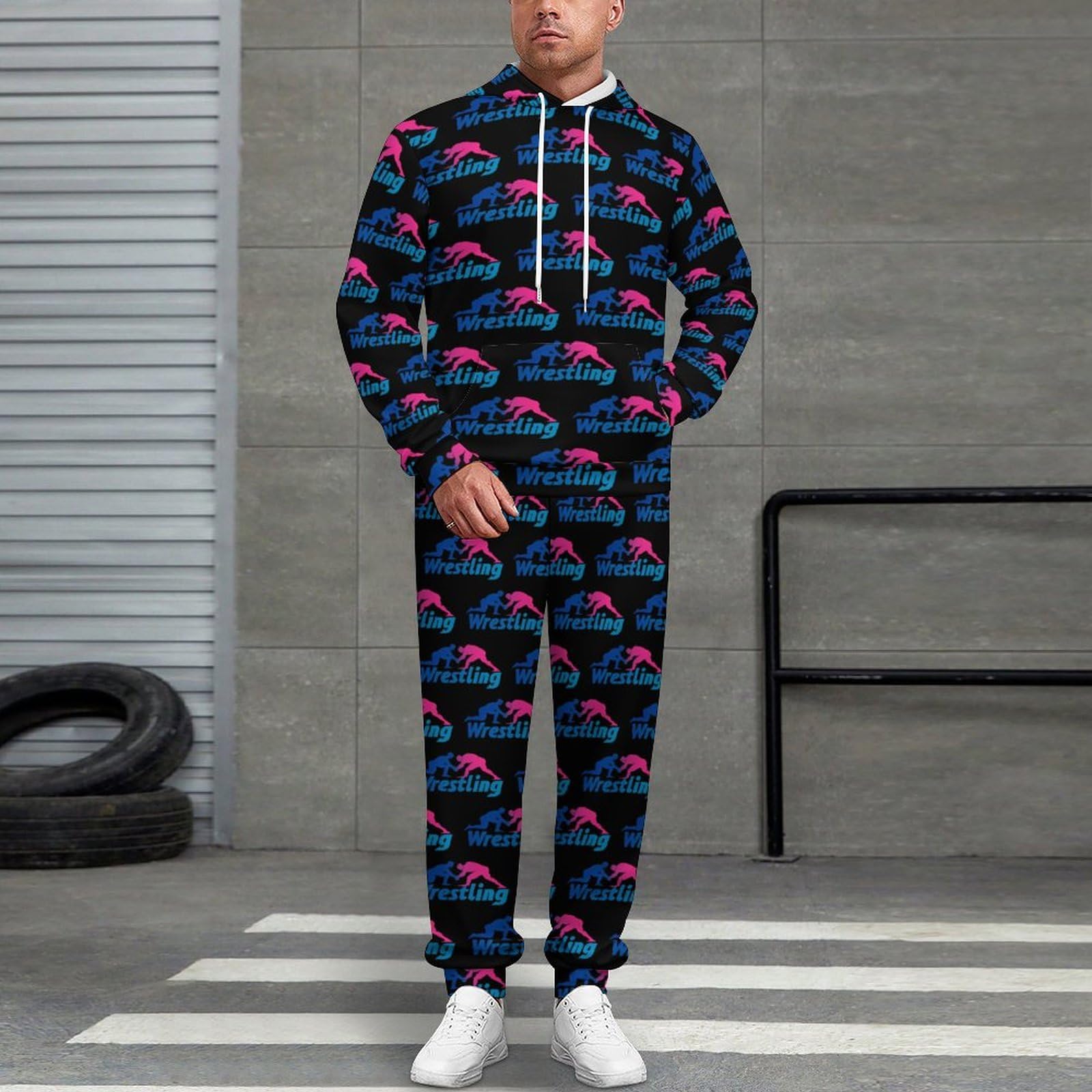 Tute da wrestling per gli uomini a maniche lunghe felpa con cappuccio e pantaloni della tuta tuta Set di tute alla moda