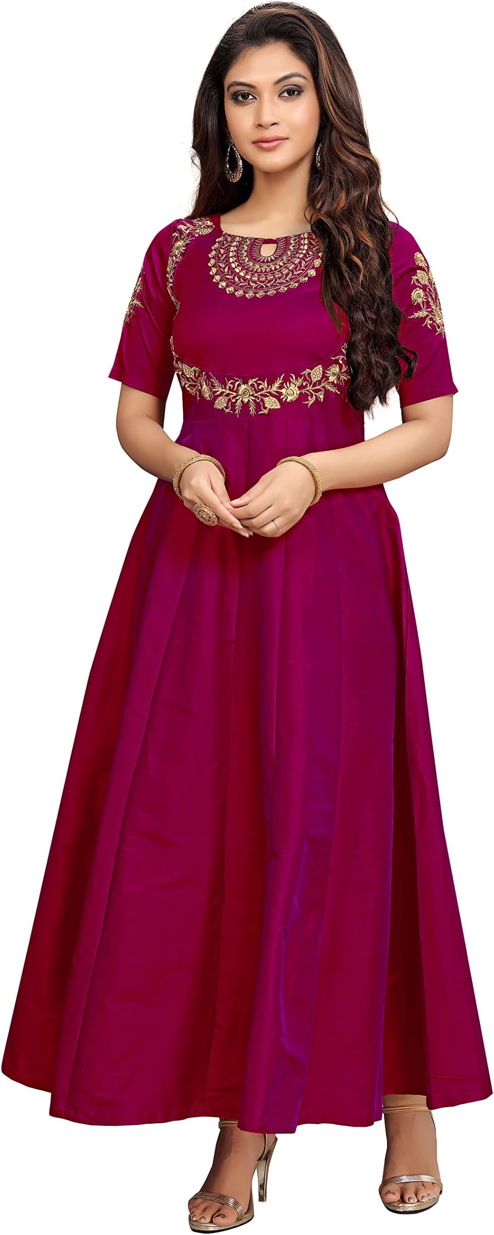 TRENDMALLSWomen's Leeva Silk Anarkali Kurti (R03-Purple-XL)