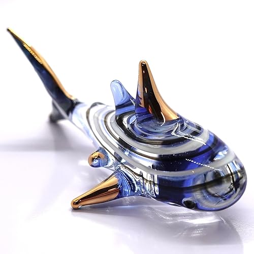 Miniatura 9 de Figuras miniatura de ballena y tiburón, animales marinos, arte de vidrio soplado a mano, regalo coleccionable para decorar (azul morado) Azul