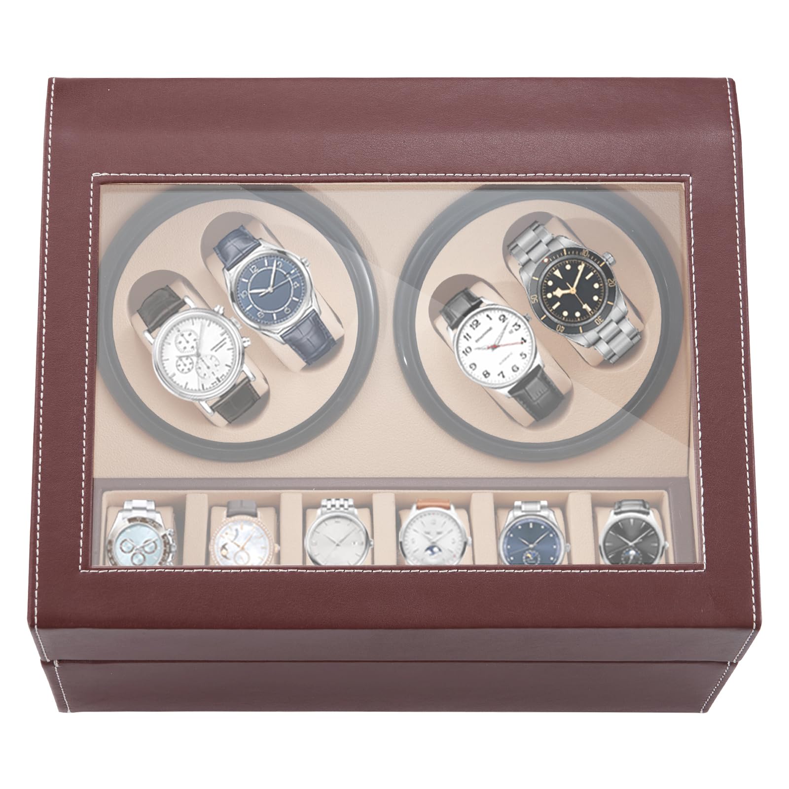 Boîte à Montre Remontoir De Montre Automatique Double Avec Moteur Silencieux Boîtier De Rangement De Montre Alimenté Par Batterie Ou Adaptateur Remontoir De Boîte De Montre Ecrins Pour Montre ( Color