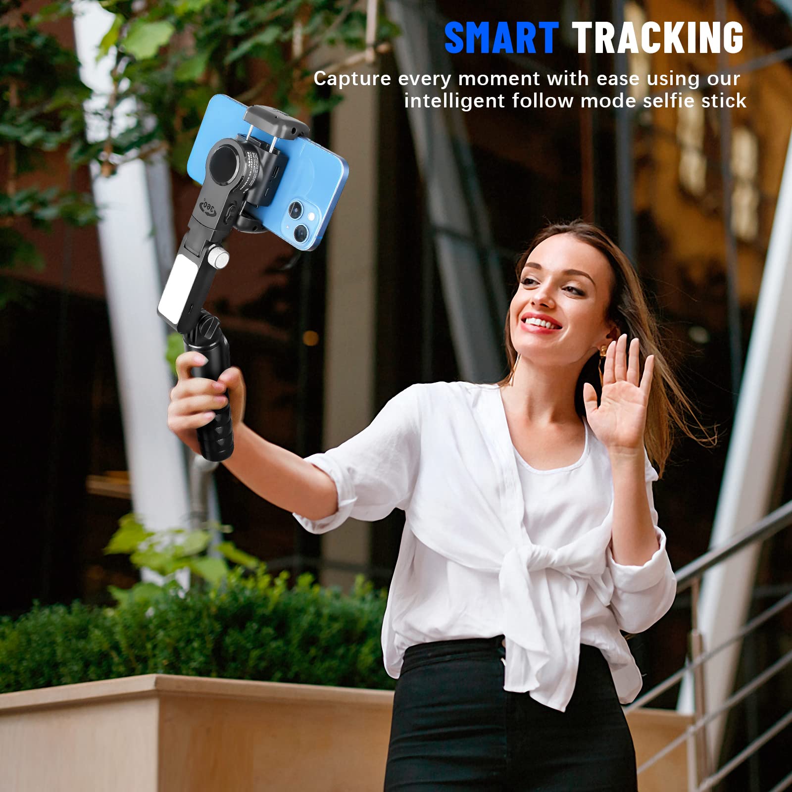 STRBDYI Gimbal Stabilizzatore Smartphone,Treppiede Selfie Stick Estensibile con Bilanciamento Automatico e Telecomando Wireless,Rotazione Automatica di 360° per IOS/Android (Nero)