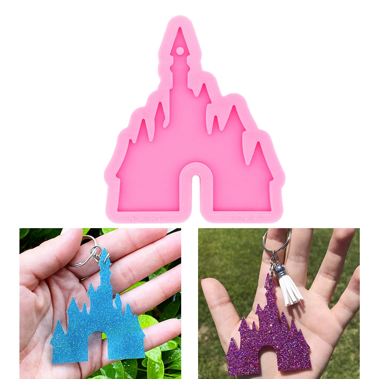 Castle Shape Shiny Glossy Silicone Molds for DIY Keychain Necklace Pendant Jewelry Making, Halloween Theme Style Epoxy Craft Key Chain Silicone Mould