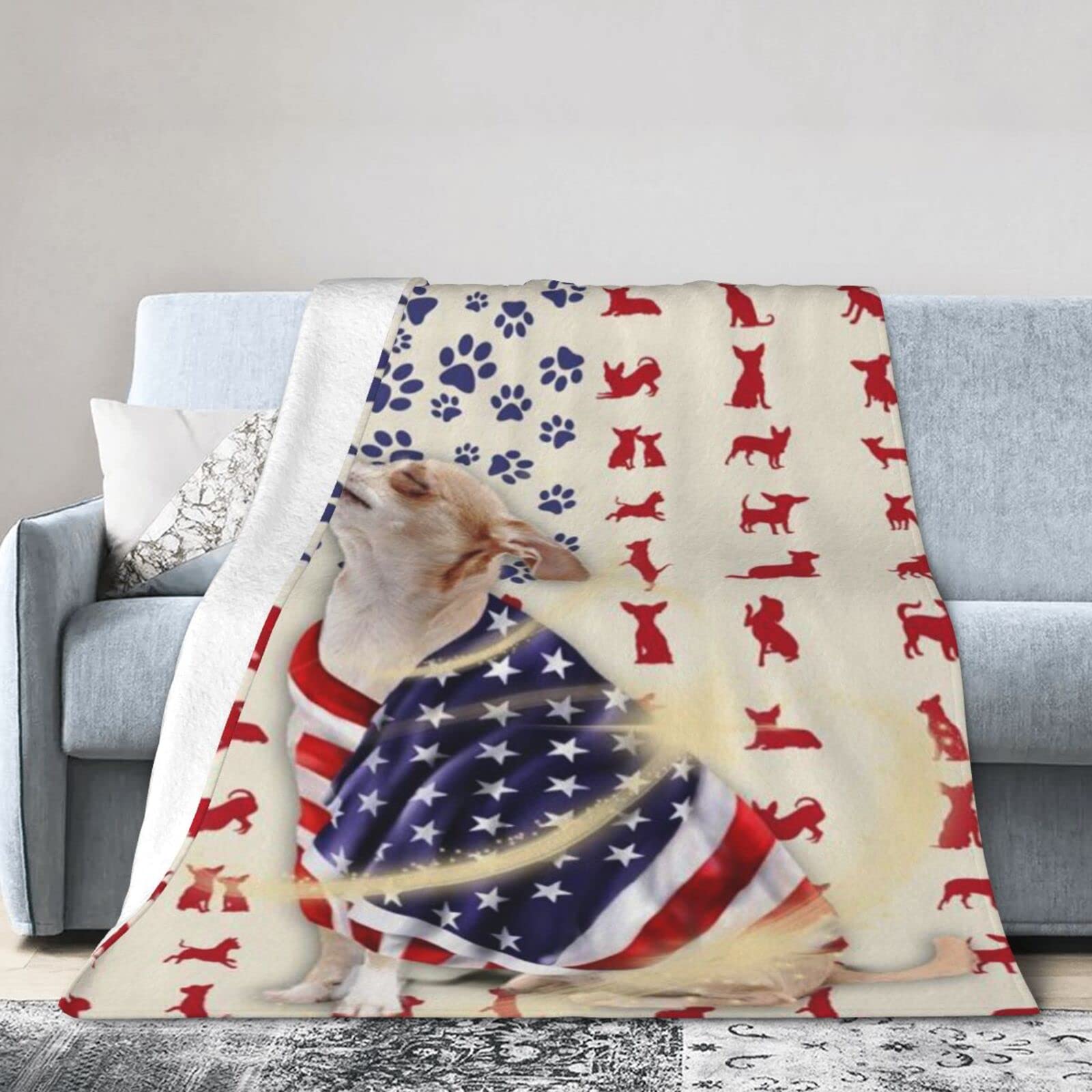 Lsjuee Flannel Fleece Blanket 50"X40" Chihuahua Dog American Sofa Throw Blanket Quality Ultra-Soft Travel Winter Blankets for Mens Keep Warm